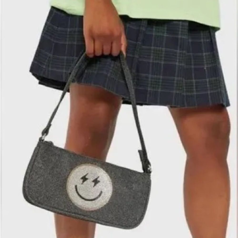 NWT Skinnydip London Amber Smile Face Shoulder Bag Purse Shimmer Glitter Black​​